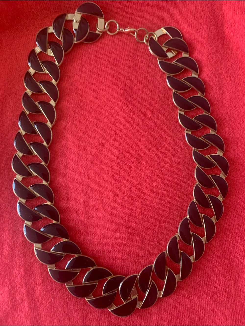 Chunky Gold Tone and Black Enameled Costume Necklace